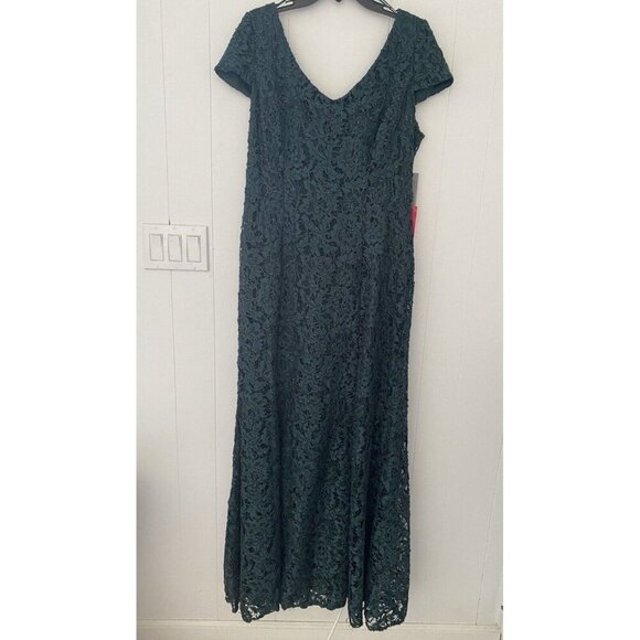 Alex Evenings Women's Size 16 Emerald Green Lace Gown Cap Sleeves - Picture 3 of 10